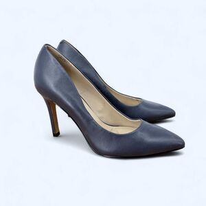Pointed Toe Navy Blue Leather Pump High Stiletto Heel Slip On Classic Blokette
